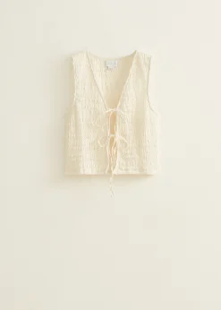Hot Cotton Club Singlet met striksluiting ecru