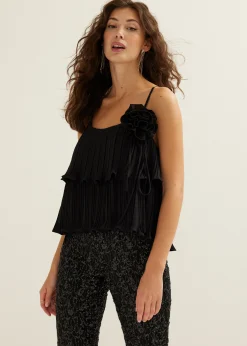 New Cotton Club Singlet van pliss&eacute; zwart