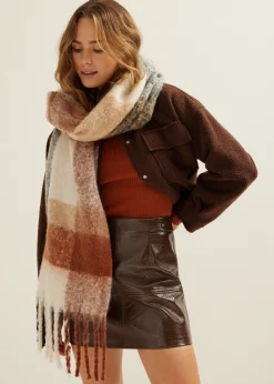 Clearance Cotton Club Sjaal met ruit print bruin