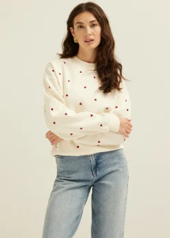 New Cotton Club Sweater met hartjes ecru
