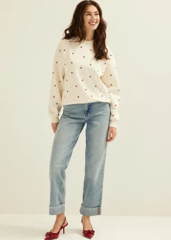 New Cotton Club Sweater met hartjes ecru