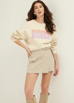 Hot Cotton Club Sweater met tekst print lichtzand