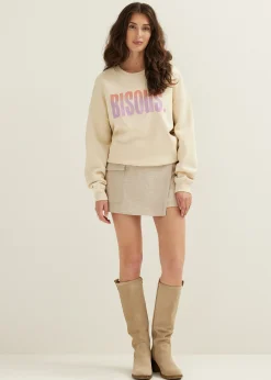 Hot Cotton Club Sweater met tekst print lichtzand