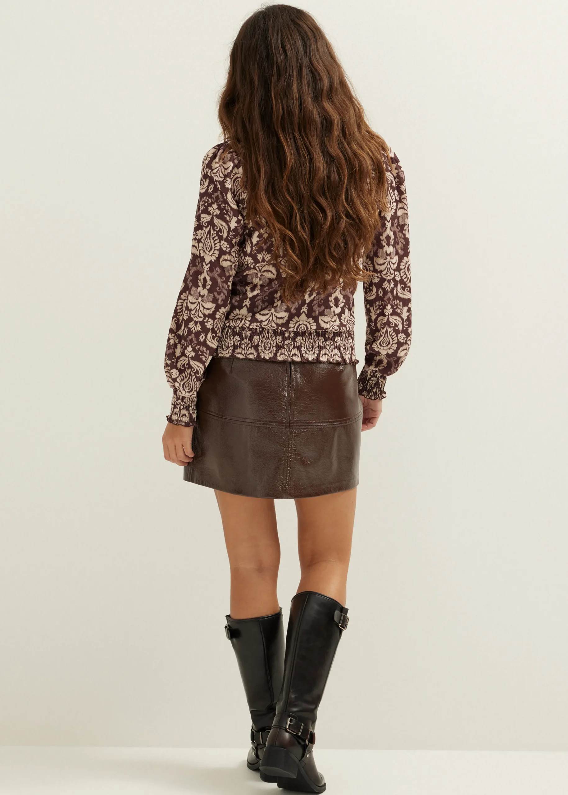 Fashion Cotton Club Top met all-over print choco