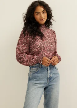 Sale Cotton Club Top met all-over print bordeaux,licht