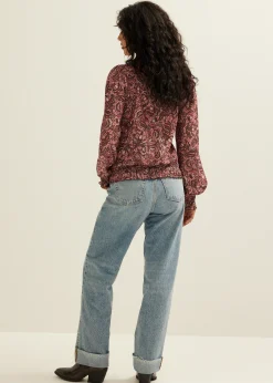 Sale Cotton Club Top met all-over print bordeaux,licht
