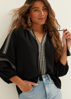 Online Cotton Club Top met borduurwerk zwart