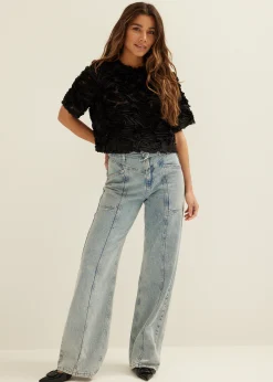 New Cotton Club Top met chiffon details zwart