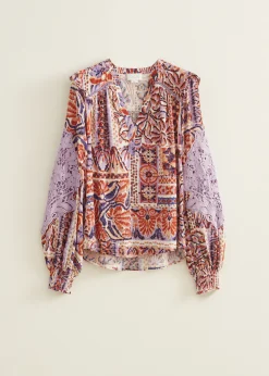 New Cotton Club Top met crochet details lila,midden