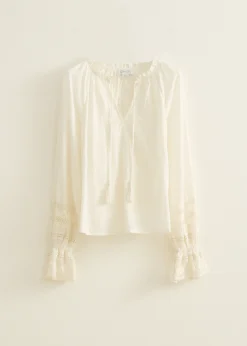Best Cotton Club Top met crochet mouwen wit,off-white