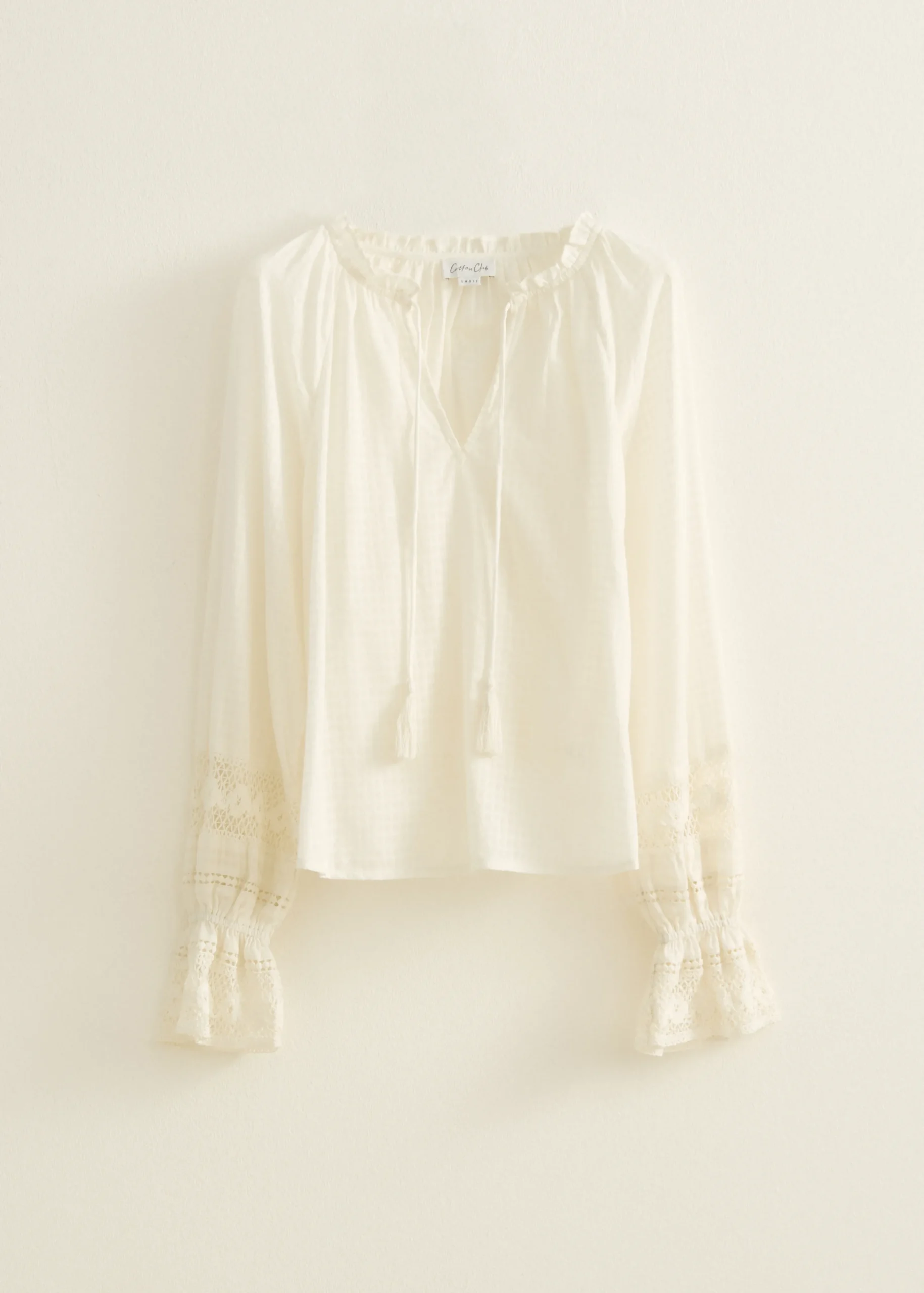 Best Cotton Club Top met crochet mouwen wit,off-white