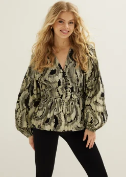 Fashion Cotton Club Top met jacquard patroon goud