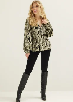 Fashion Cotton Club Top met jacquard patroon goud