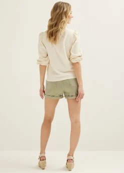 Outlet Cotton Club Top met kraal details lichtzand