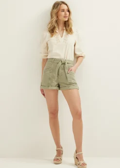 Outlet Cotton Club Top met kraal details lichtzand