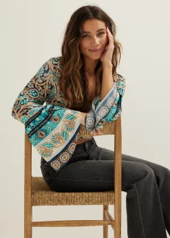 Online Cotton Club Top met overslag zwart