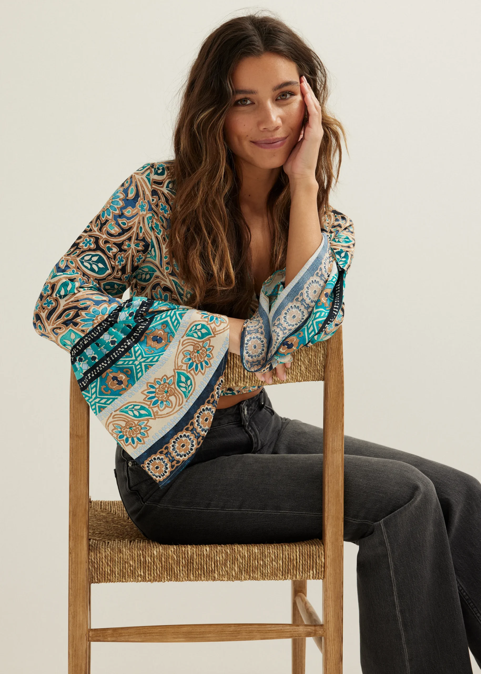 Online Cotton Club Top met overslag zwart