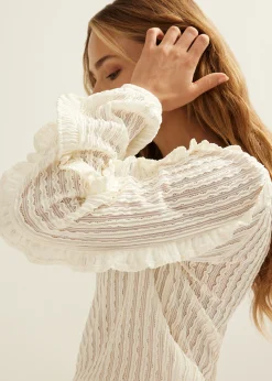 Discount Cotton Club Top met pliss&eacute; structuur ecru