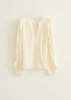 Discount Cotton Club Top met pliss&eacute; structuur ecru