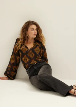 Sale Cotton Club Top met print bruin