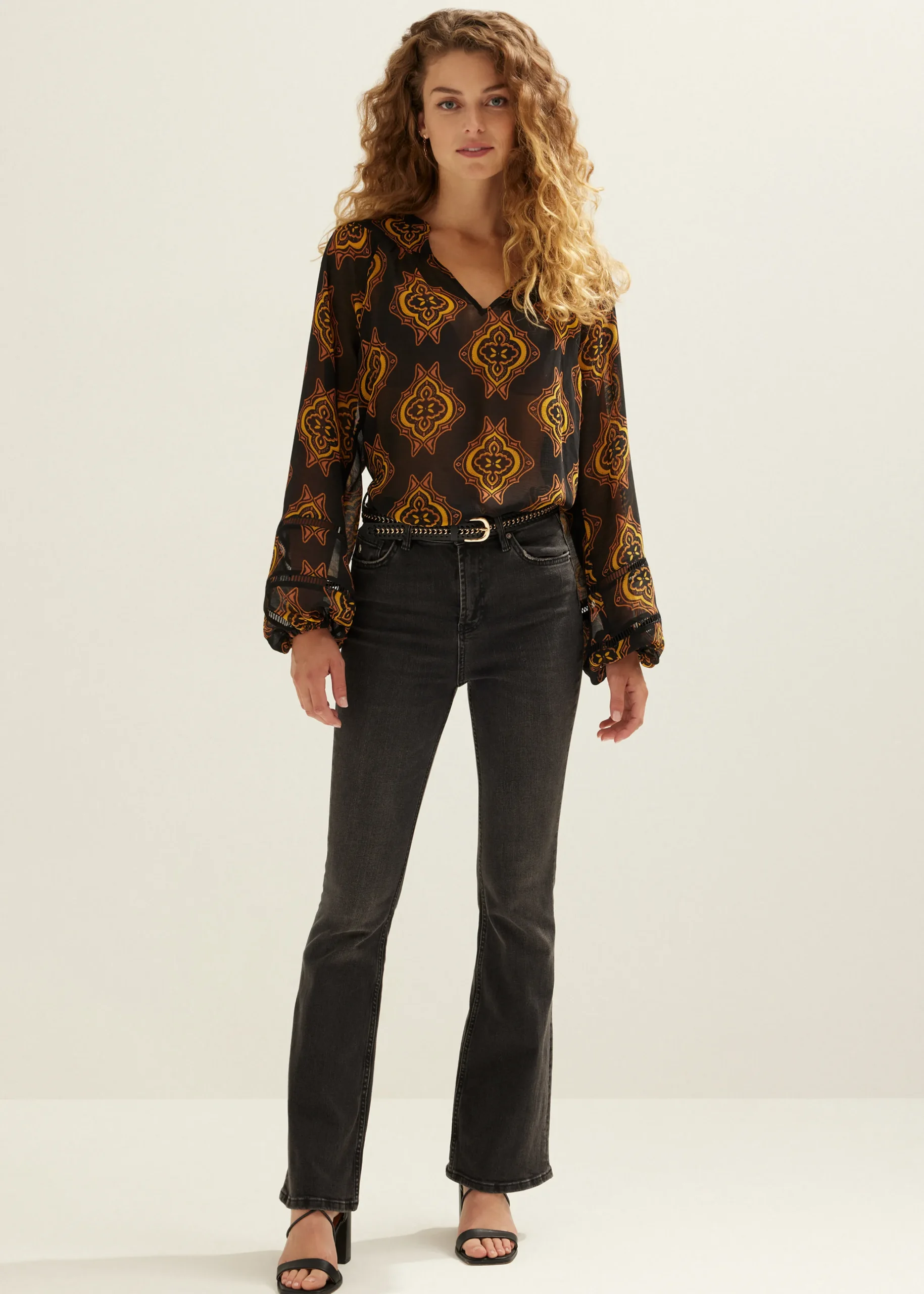 Sale Cotton Club Top met print bruin