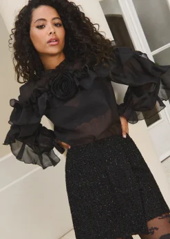 Best Cotton Club Top met ruffles zwart
