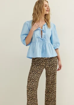 Discount Cotton Club Top met strikjes lichtblauw