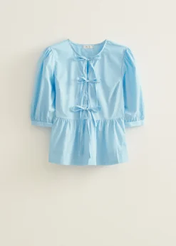Discount Cotton Club Top met strikjes lichtblauw