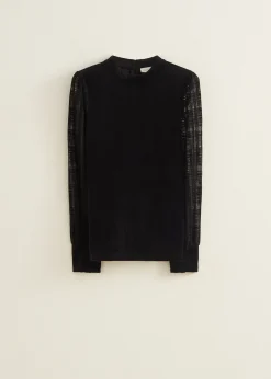 New Cotton Club Top met velvet structuur zwart