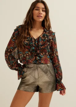 Fashion Cotton Club Top met volant details meerkleurig