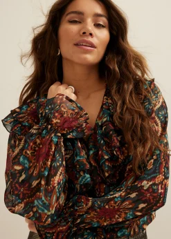 Fashion Cotton Club Top met volant details meerkleurig