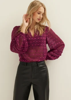 Clearance Cotton Club Top met wijde mouwen aubergine,donker