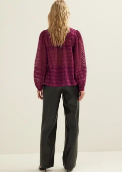 Clearance Cotton Club Top met wijde mouwen aubergine,donker