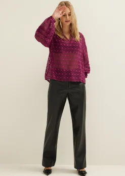 Clearance Cotton Club Top met wijde mouwen aubergine,donker