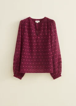 Clearance Cotton Club Top met wijde mouwen aubergine,donker