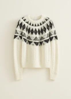 Outlet Cotton Club Trui met aztec print ecru