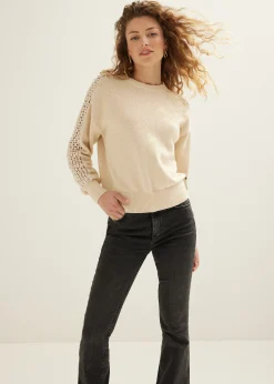 Sale Cotton Club Trui met crochet details lichtzand