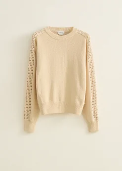 Sale Cotton Club Trui met crochet details lichtzand