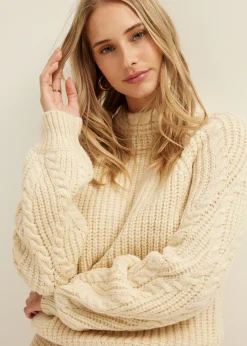 Sale Cotton Club trui met kabel detail lichtzand