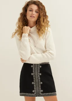 Hot Cotton Club Trui met kant detail ecru