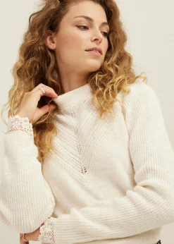 Hot Cotton Club Trui met kant detail ecru