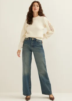 Discount Cotton Club Trui met kant details lichtzand