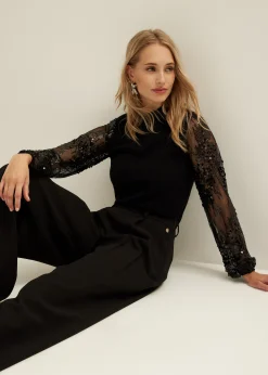 Sale Cotton Club Trui met paillet mouwen zwart