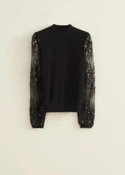 Sale Cotton Club Trui met paillet mouwen zwart