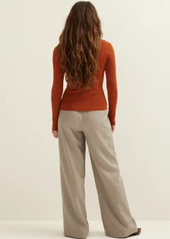 Discount Cotton Club Trui met rib detail middenbruin