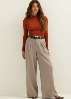 Discount Cotton Club Trui met rib detail middenbruin