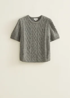 Outlet Cotton Club Trui met strass details middengrijsgemêleerd