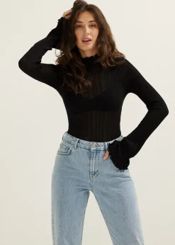 Discount Cotton Club Trui met trompet mouwen zwart