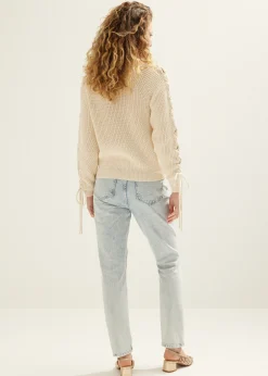 Hot Cotton Club Trui met veter details lichtzand