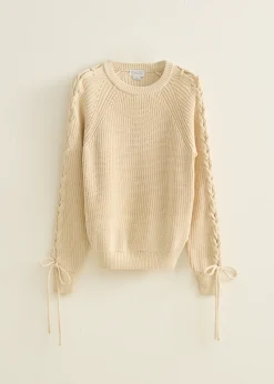 Hot Cotton Club Trui met veter details lichtzand